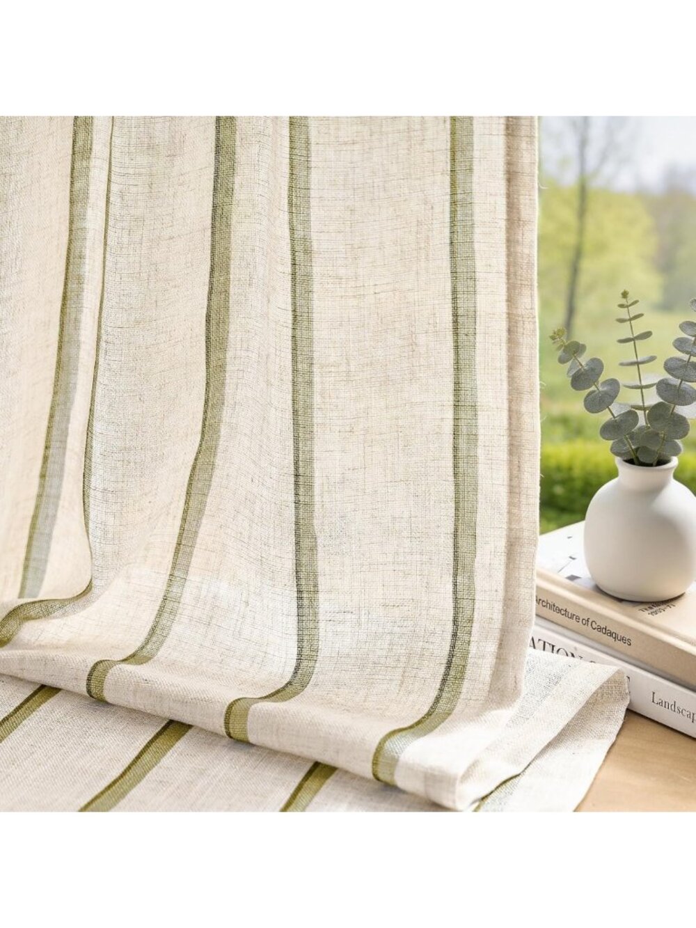 Light Filtering Striped Linen Curtains - 84" Long, Set of 2, Elegant Home Decor